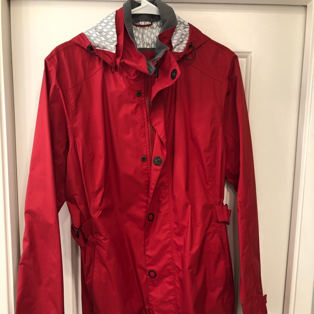 Red REI fashion raincoat
